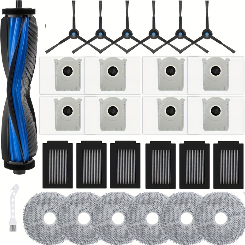 TEMU 28pcs Replacement Parts Compatible With T50 Max Pro Omni Robot Vacuum Cleaner, Replacement Parts Include 1 Main Brush, 6 Mop Cloth, 6 Side