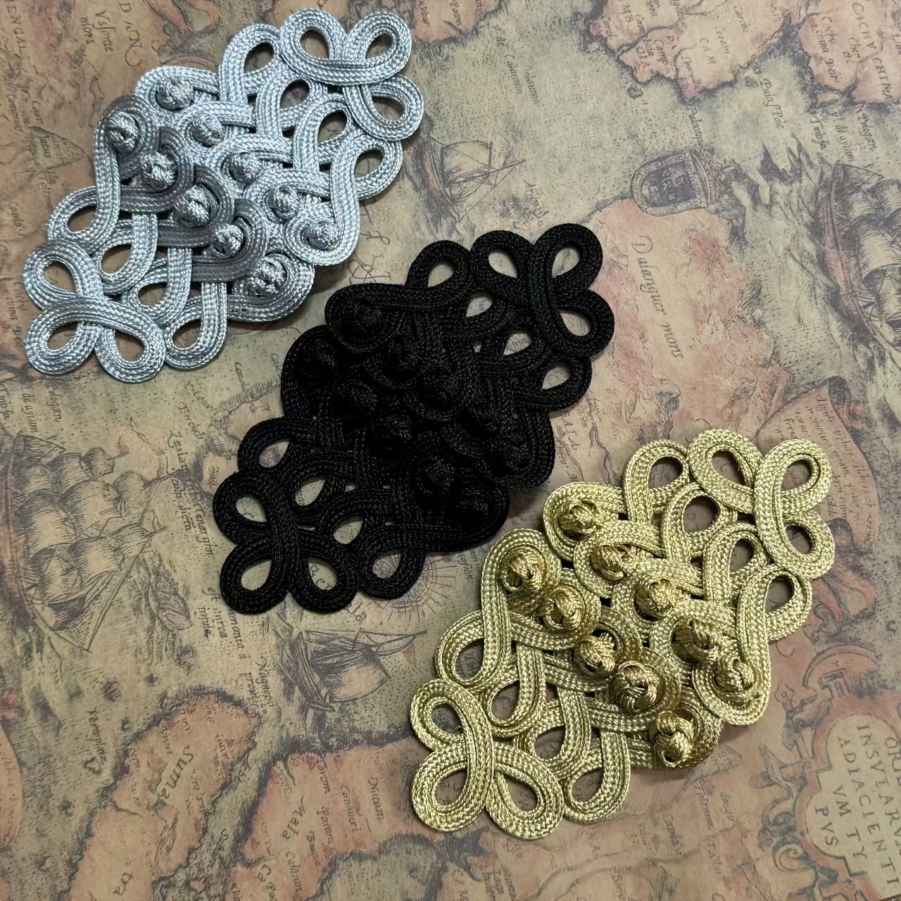 

Large Size 19.5*10cm Golden Uniform Knot Button, Baroque Frog Cord Embroidery Closure Chinese Knot Button Retro Applique For Clothing