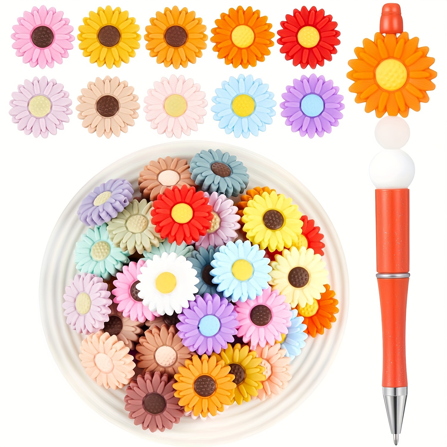 

5/8pcs Silicone Beads For Pens, 22mm Sunflower Silicone Beads, 8pcs Daisy Silicone Beads, Silicone Shaped Beads For Keychain Making, Sunflower Beads Daisy Beads For Jewelry Making