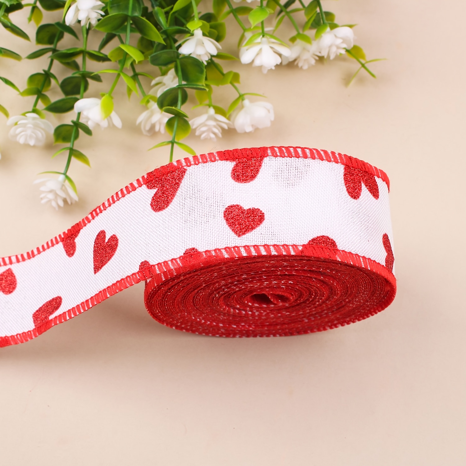 

6m Red Heart Pattern Burlap Ribbon Roll, Diy Craft Material For Valentine's Day Gift Wrapping, Bouquet Decor, Wire Trimming, Fabric Ribbon For Handmade Projects