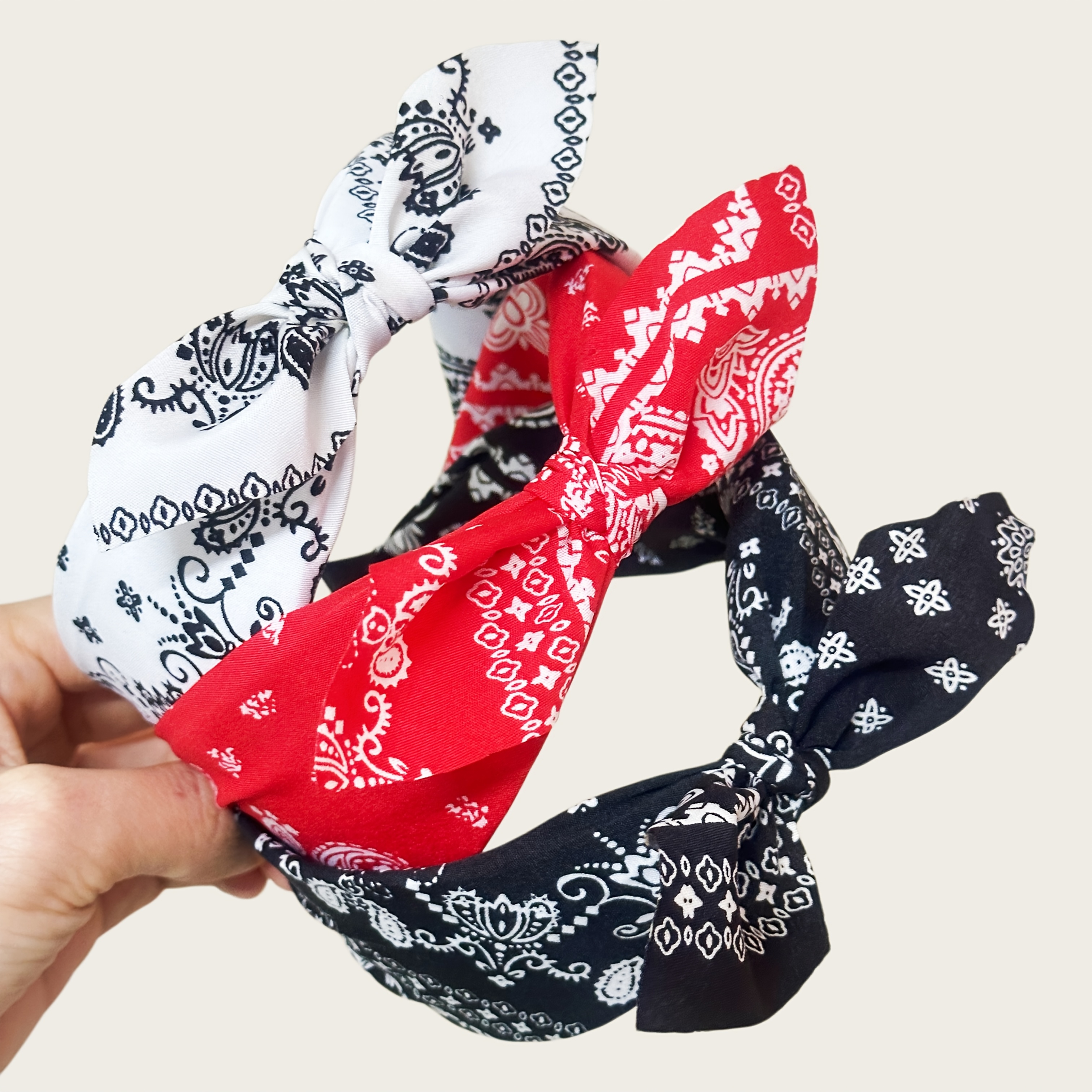 Image of 3pcs/set Vintage Ethnic-style Paisley Pattern Women's Decorative Hair Accessories, Paisley Pattern Fabric Bow Headbands, Suitable For Daily Wear And Summer, And Can Be Worn , At Home And On Dates