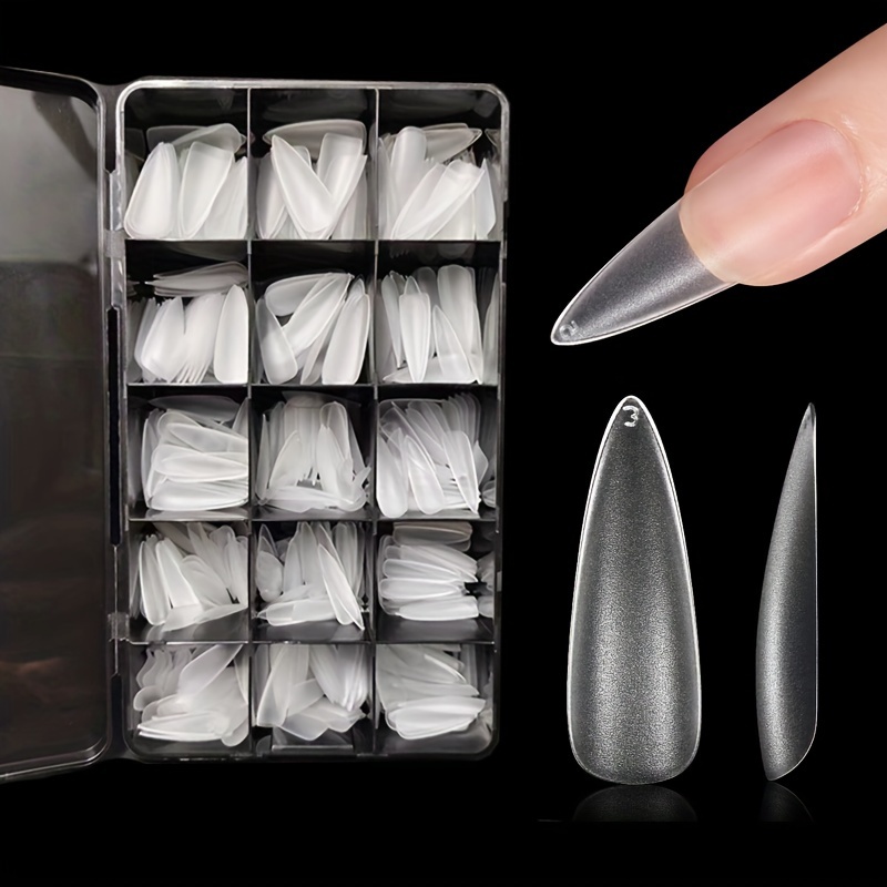 TEMU Kit de Vernis à Long Coffin, 600 pièces, Kit de Gel Matte Long et Pointu, Faux Ongles Acryliques Transparents à Couverture , Ongles Pressés