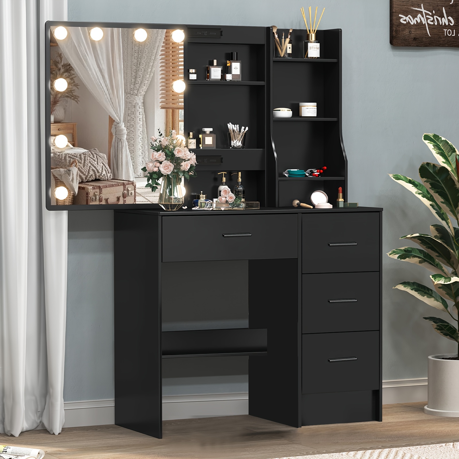 TEMU A New Summer Item: A Dresser Equipped With Led Lights, In , Featuring Adjustable Brightness, A High-definition Mirror, Drawer Compartments, And