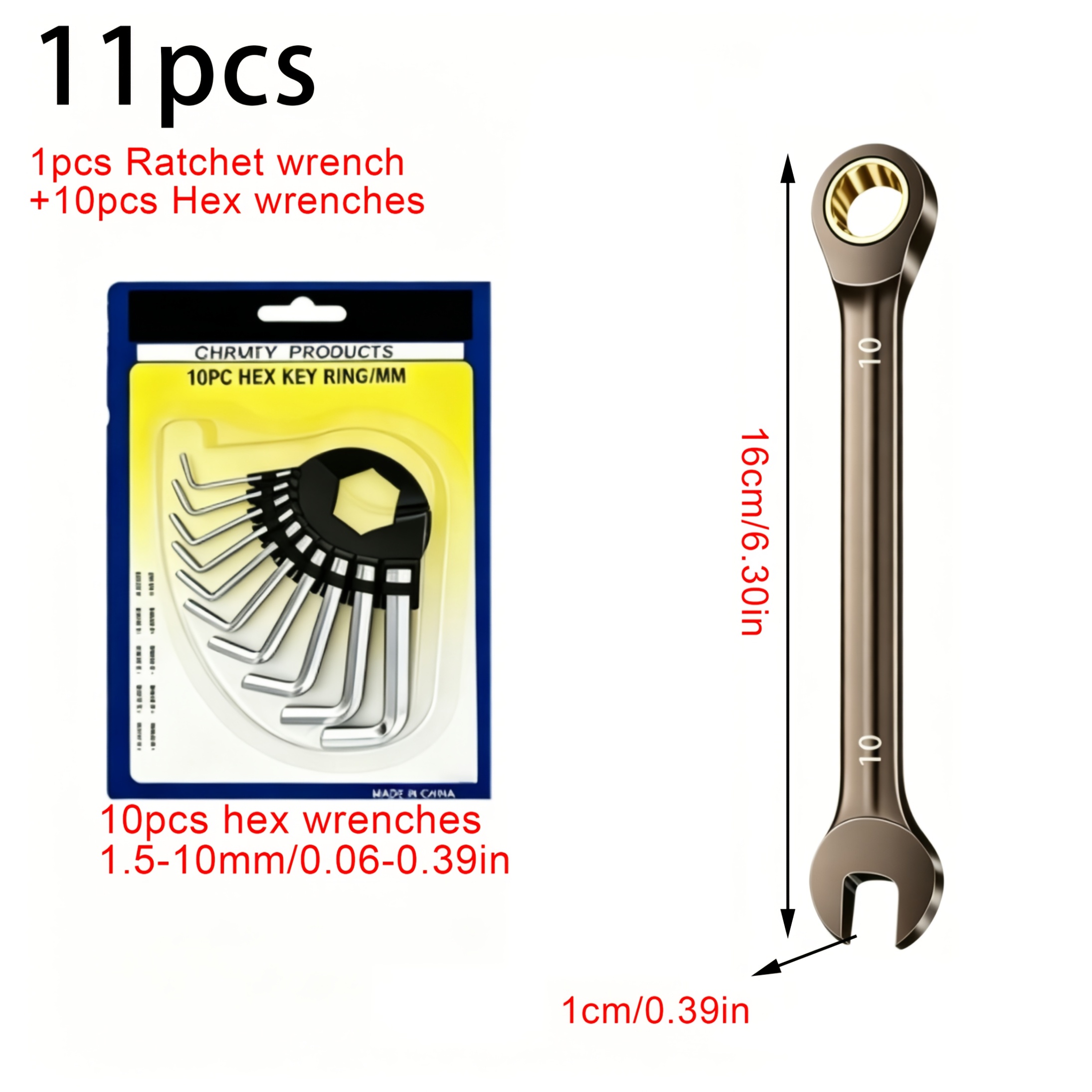 11pcs Wrench Set, Black Nickel Ratchet Wrench, 72-tooth Precision Gear Is More Practical-open and Closed End Design, Chrome Vanadium Steel Durable Material, Ergonomic Grip. Suitable for Car, Bicycle and Home Maintenance (including 1 Black Nickel