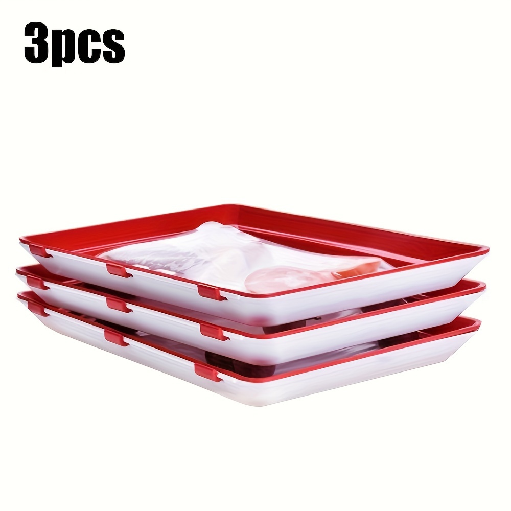 TEMU 3pcs Durable Plastic Reusable Food Storage Trays For Kitchen Organization And Restaurant Use, Fridge Replacement Storage Boxes