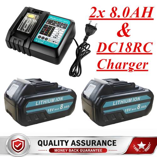 eseme pilt 2/4/6 tk 8.0ah bl1850b aku ja 3a 18rc laadija, ühildub makita 18v akudega 14.4v-18v bl1850 bl1830 bl1860 bl1840 ja 18rd 18rc 18sf 18rct 18rf laadijaga