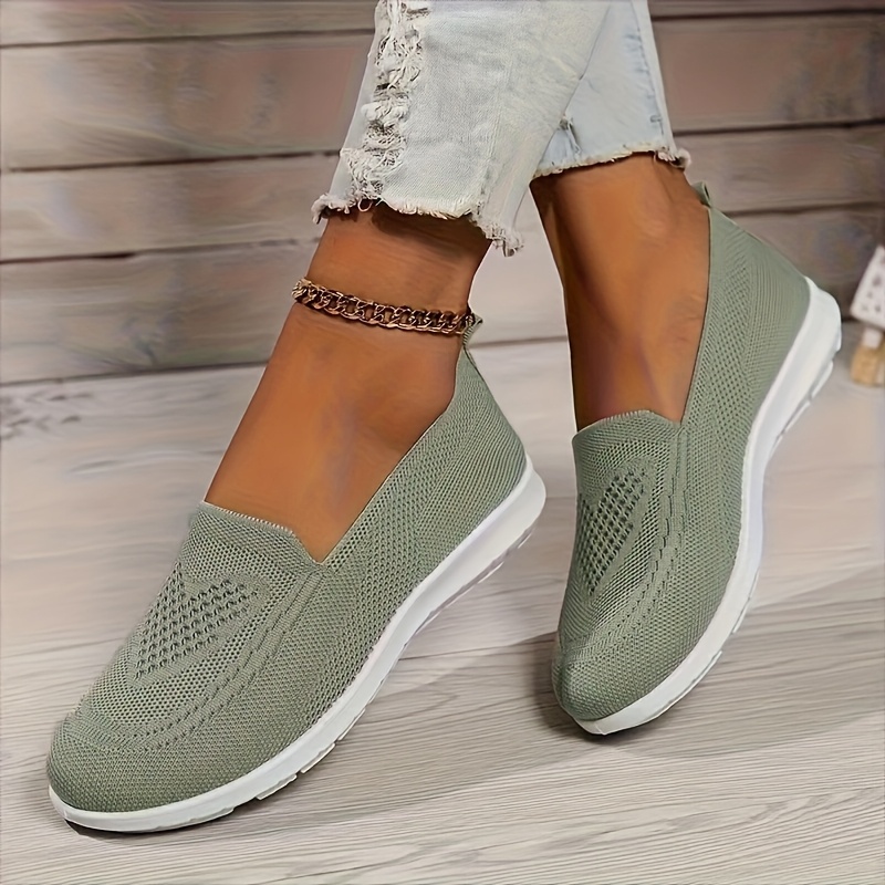 Breathable Flat Casual Shoes Knit Slip-on Sneakers, Women Shoes