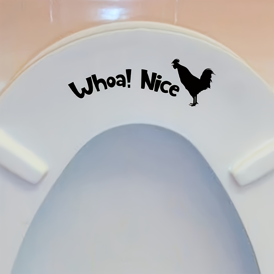 a single sheet of   rooster toilet stickers featuring a black   nice and a rooster silhouette   humorous bathroom decoration   decals are removable and       to the toilet tank lid