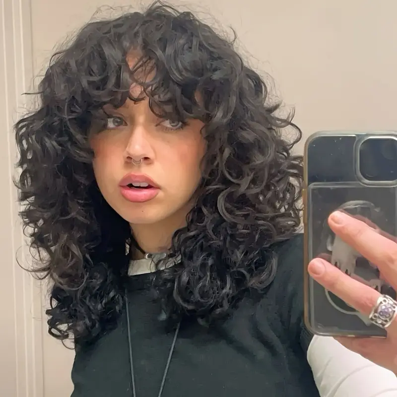 glueless brazilian human hair wig with bangs 200 density machine made natural look for daily use authentic hairline design cap for all versatile hairpiece curls Product details 0