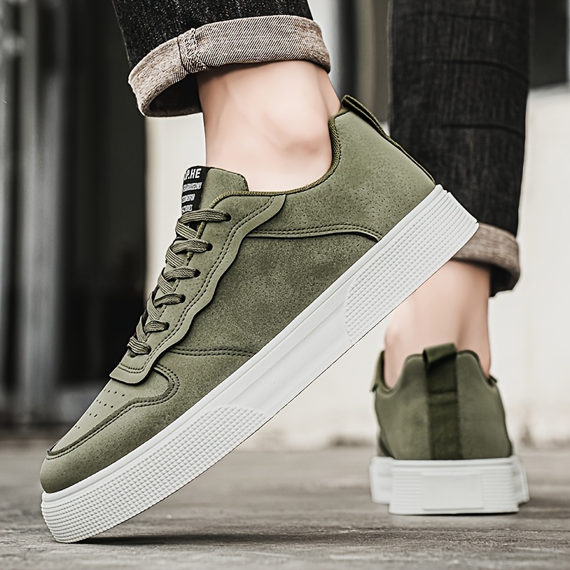 Men'S Casual Low-Top Running Shoes - Olive Green Breathable Fabric Lining, White EVA Sole & Cushioned Insole for All-Day Comfort, Durable Lace-Up Design for Gym, Training & Casual Attire, Gym Shoes, Sleek Shoe Design, Comfortable Fit