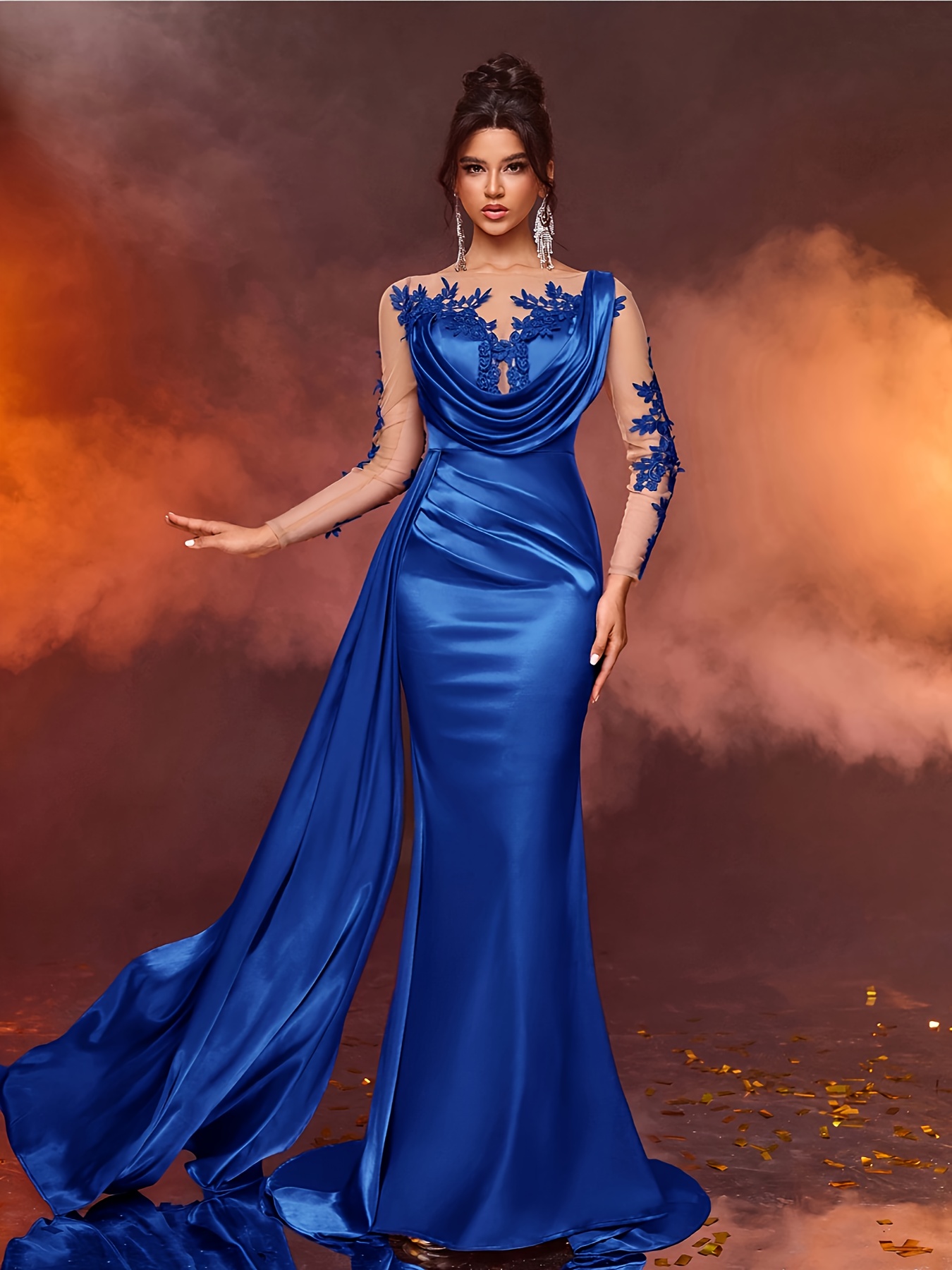* Blue Long Formal Gown for Women - High Waist royal blue dress sold on Temu United States