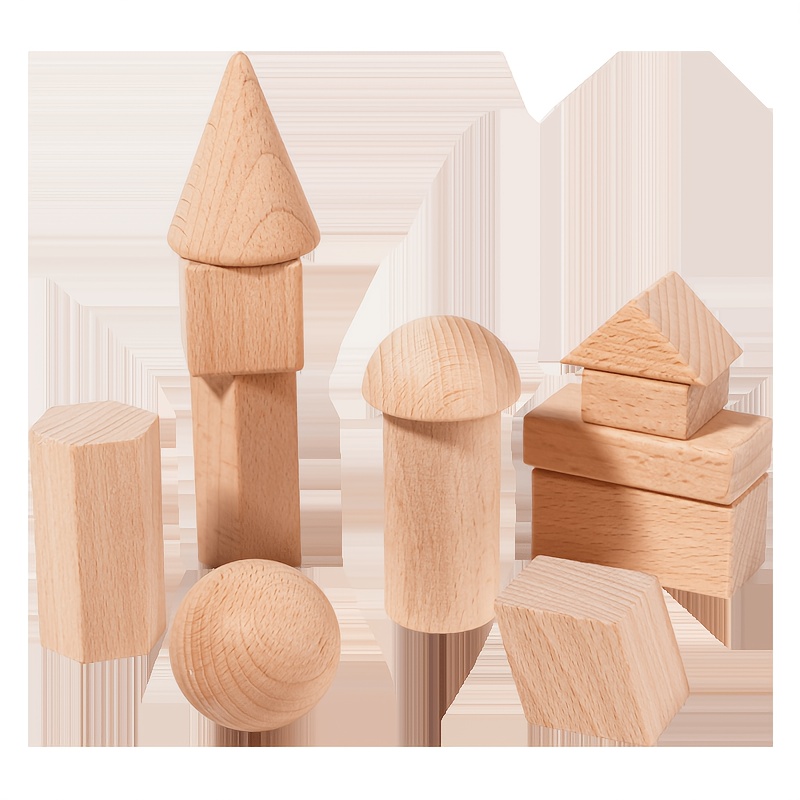 Wooden Building Block Set with Geometric Shapes