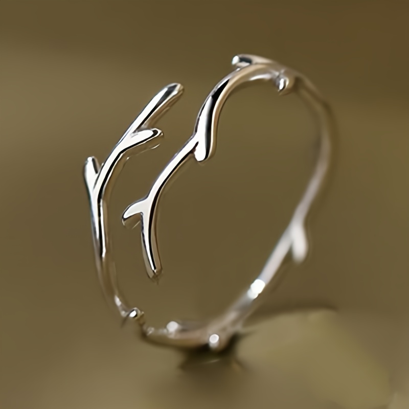 

Simple Personality Branch Open Adjustable Antler Ring Ladies Daily Casual Dressing Wear Silver Color Ring