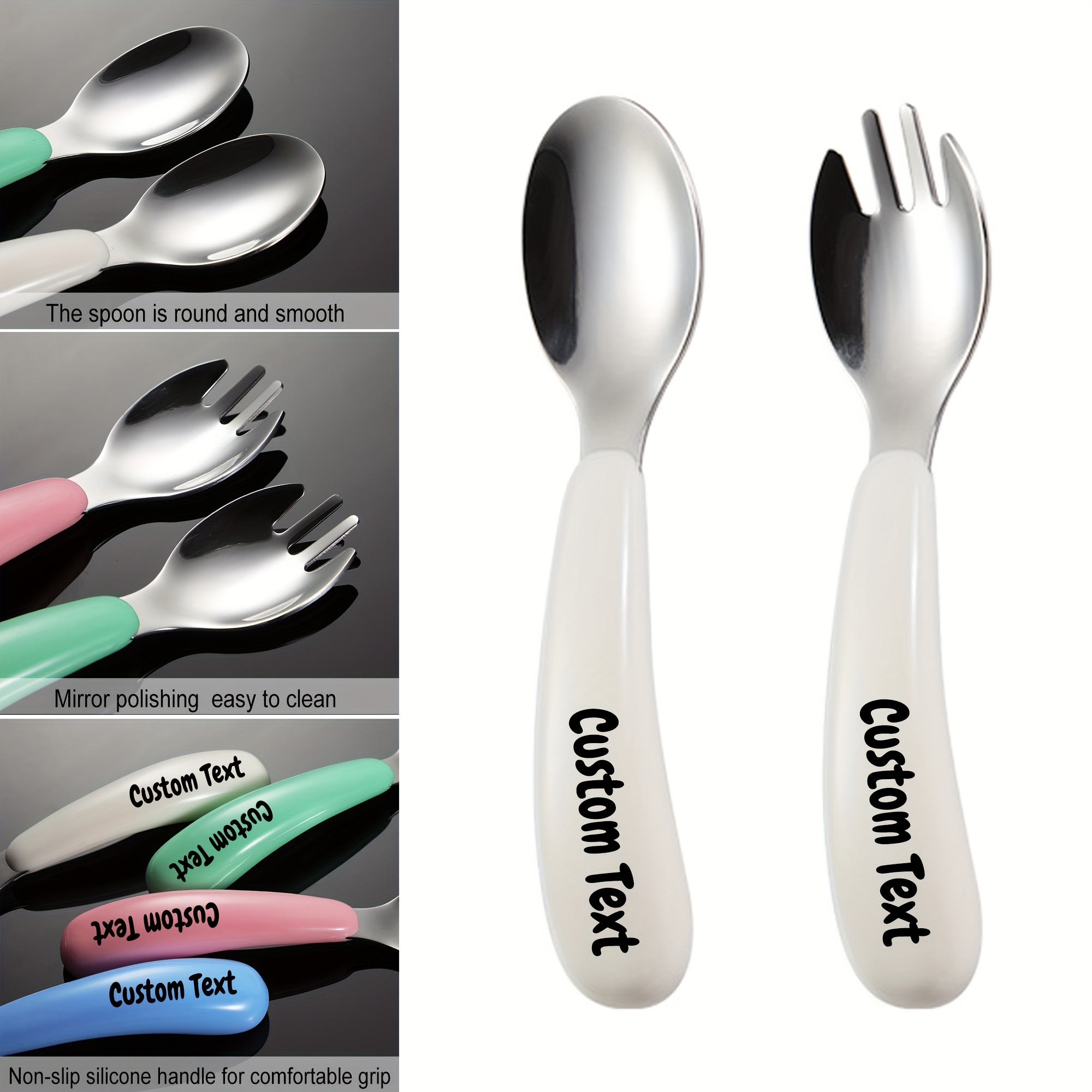2pcs customizable stainless steel cutlery set personalized engraved name food grade silicone handles perfect birthday gift for   versatile for   picnics Product details 3