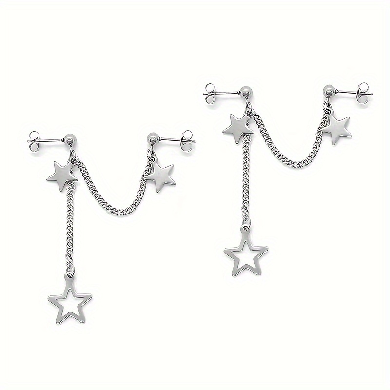 Pair Of Double Pierced Earrings For Women, New Style Star Earring Chain, Cool And , Ear Ornaments For Women