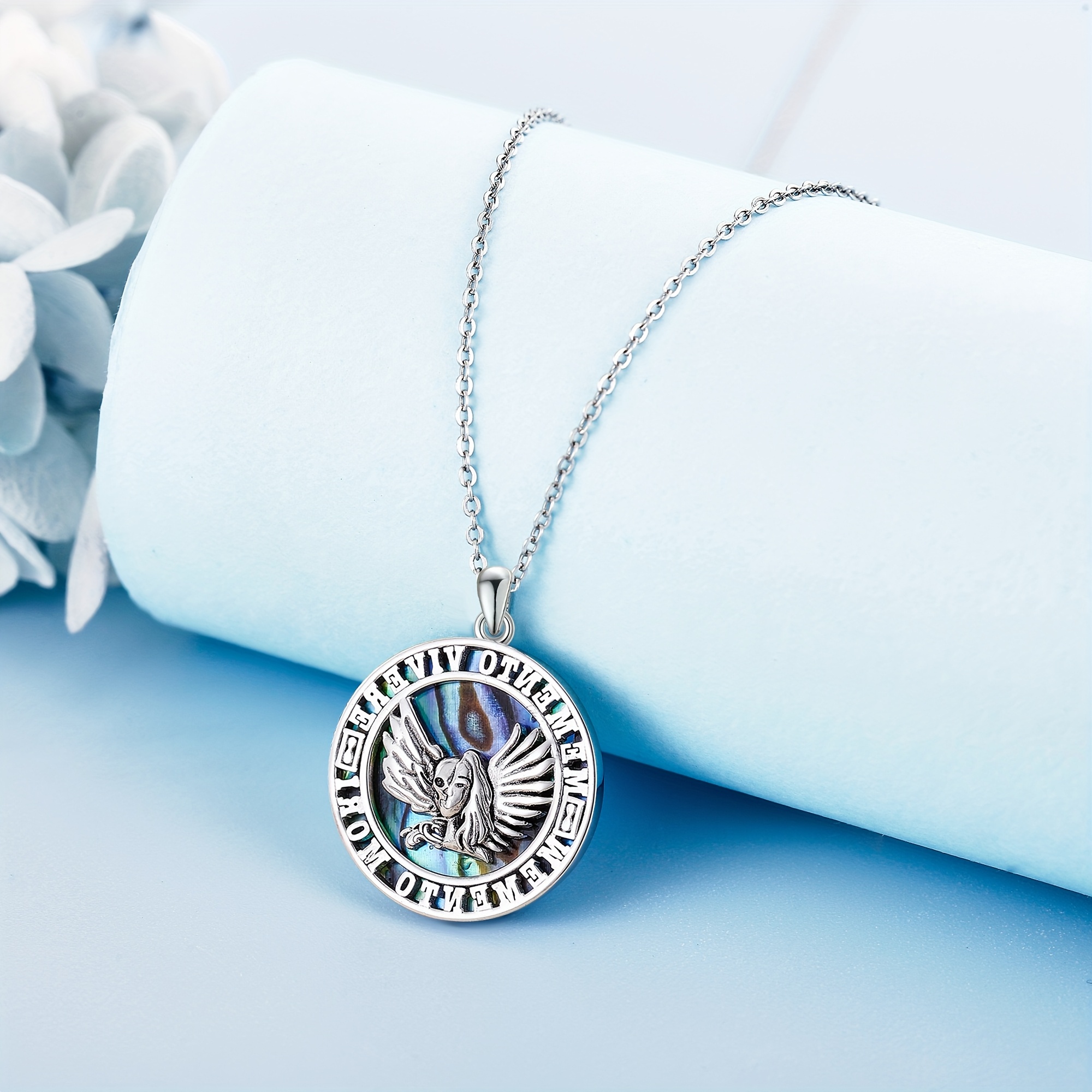 Women's 925 Sterling Silver Abalone Shell Skull Pendant Necklace