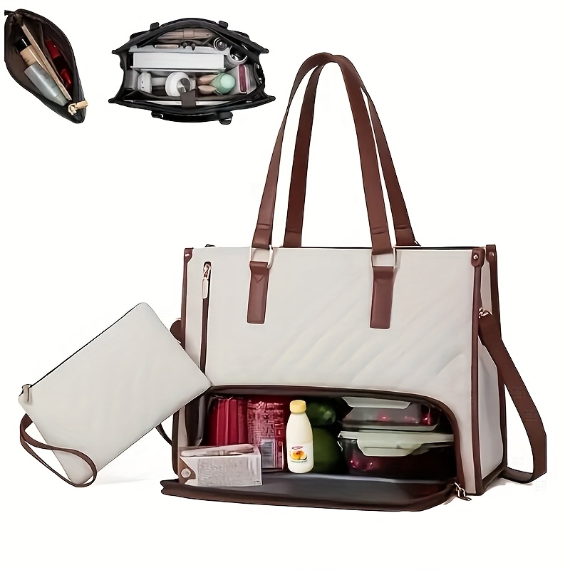 Juego de Bolsas de Viaje, Bolso para Exteriores con Compartimento para Portátil de 15.6 Pulgadas, Diseño con Cremallera, Incluye Cartera/Estuche de Maquillaje a Juego, Mochila Aislada para Laptop, Gran Capacidad con Cartera Gratis, Ideal para Negocios, Trabajo, Enfermería y Uso Diario