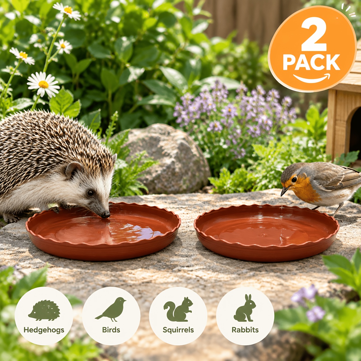 TEMU 2pcs Hedgehog Water Bowl Set: Shallow-sided Plastic Small Pet Feeder With A Low Profile And Wide Opening, Featuring A Spill-proof And