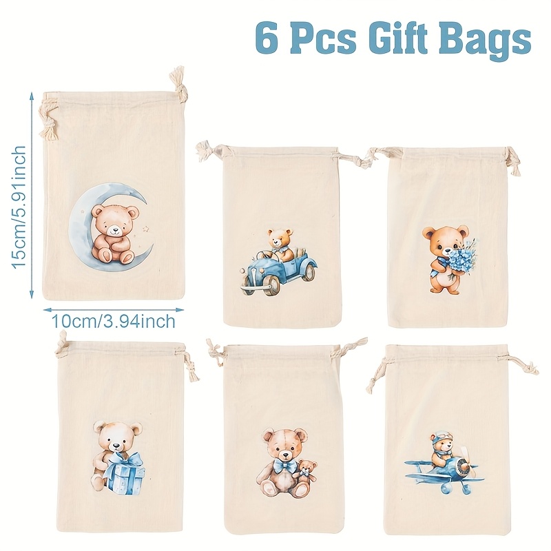 TEMU Gift For Her/him 6pcs, Bear Drawstring Gift Bag, Blue Bear Moon Gifts Car Party Packaging Bags, Anniversary Party Decor, Wedding Bridal Party
