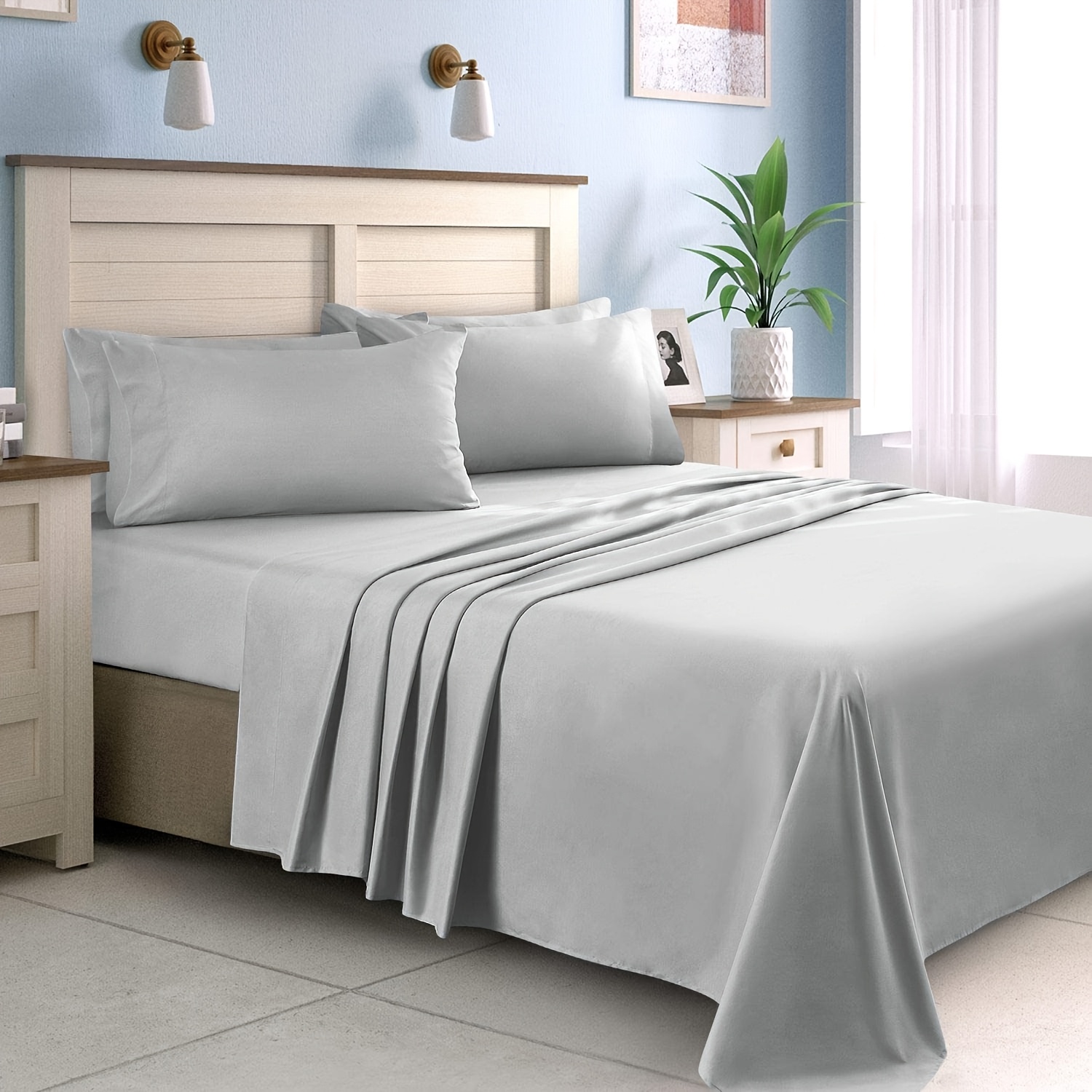 4pcs Luxurious Sheet Set - Soft Microfiber 4pcs Hotel Luxury Set with Pillowcase, Flat Sheet, Fitted Sheet for Bed All Season