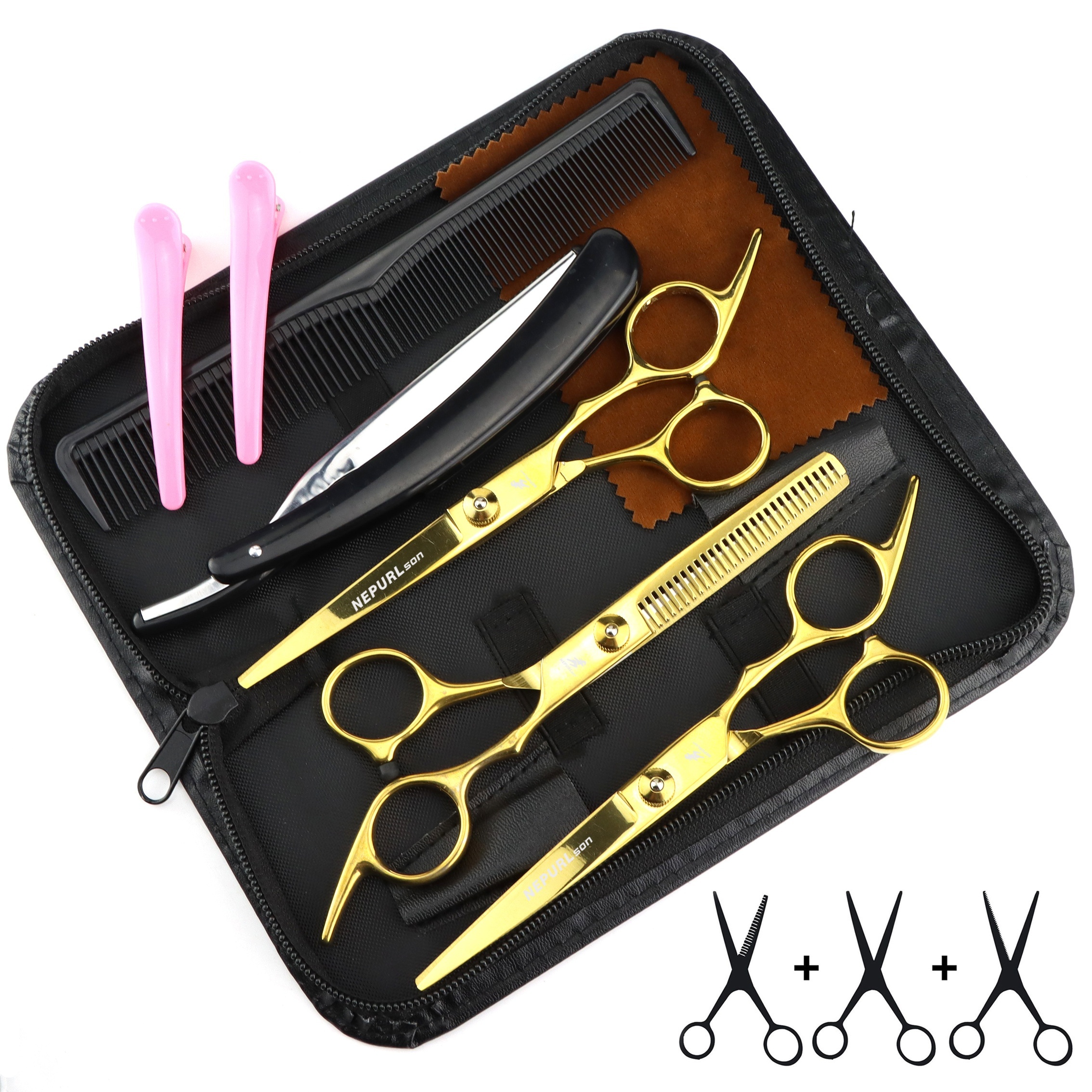  9pcs professional haircutting scissors set 6 0 inch texturizing thinning shears for all hair types right handed scent free Product details 6