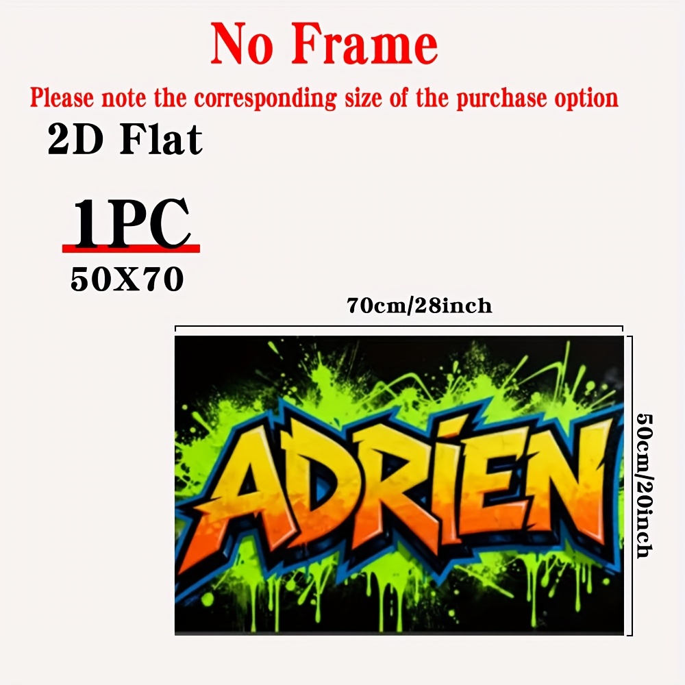 TEMU 2d Flat, 2d Flat 1pc Personalized Name Custom Poster,with Frame Or Frameless Customize Poster, Graffiti Art Decor-vibrant, Street Style Canvas