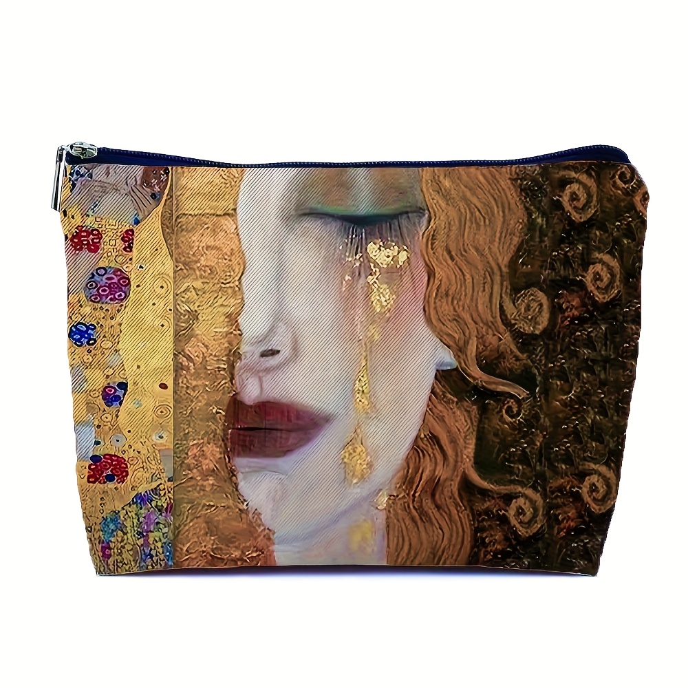 Image of 1pc An Oil Painting Printed Pouch, A Reusable Travel Bag Perfect For Graduation And Birthday Presents, Convenient For Carrying Makeup