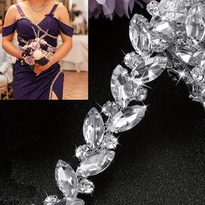 

1pc Crystal Rhinestone Chain Trim, 1.4cm Width, Glass Diamond Claw Chain, Fancy Marquise Shape, Diy Accessory For Garments, Bridal Dresses, Packaging, Shoes, Performance Costumes