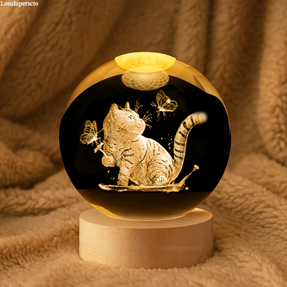 TEMU Lampada da a Sfera di 3D Gatto, Decorazione da Scrivania, Regalo per Anniversario di Matrimonio, Coppie, Natale, Capodanno, , Ringraziamento,