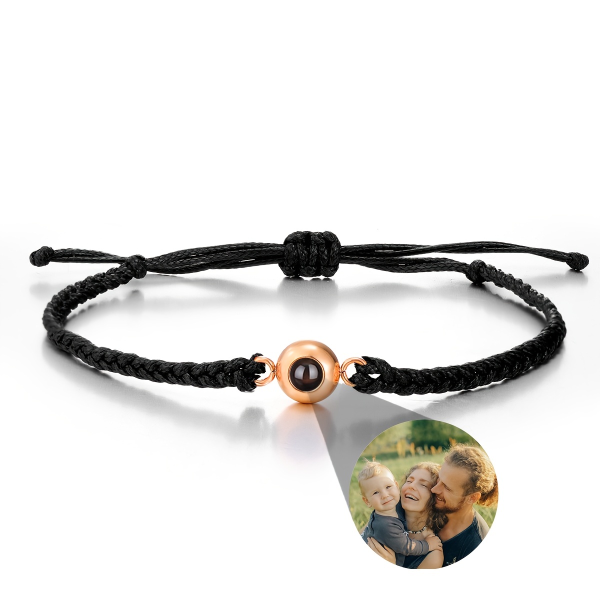 TEMU Bracelet de projection personnalisé, bracelet de projection de photo rond en acier inoxydable, bracelet de projection de photo tissé noir,