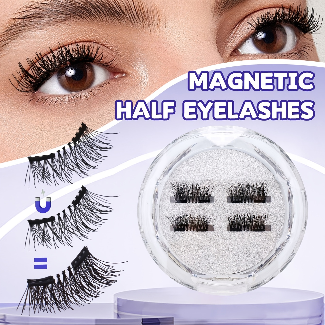 

1 Pair Magnetic Half Eyelashes, 6mm/12mm Fluffy Eye Natural B C Length 6-9mm 10-12mm Reusable Waterproof Strong Beginner