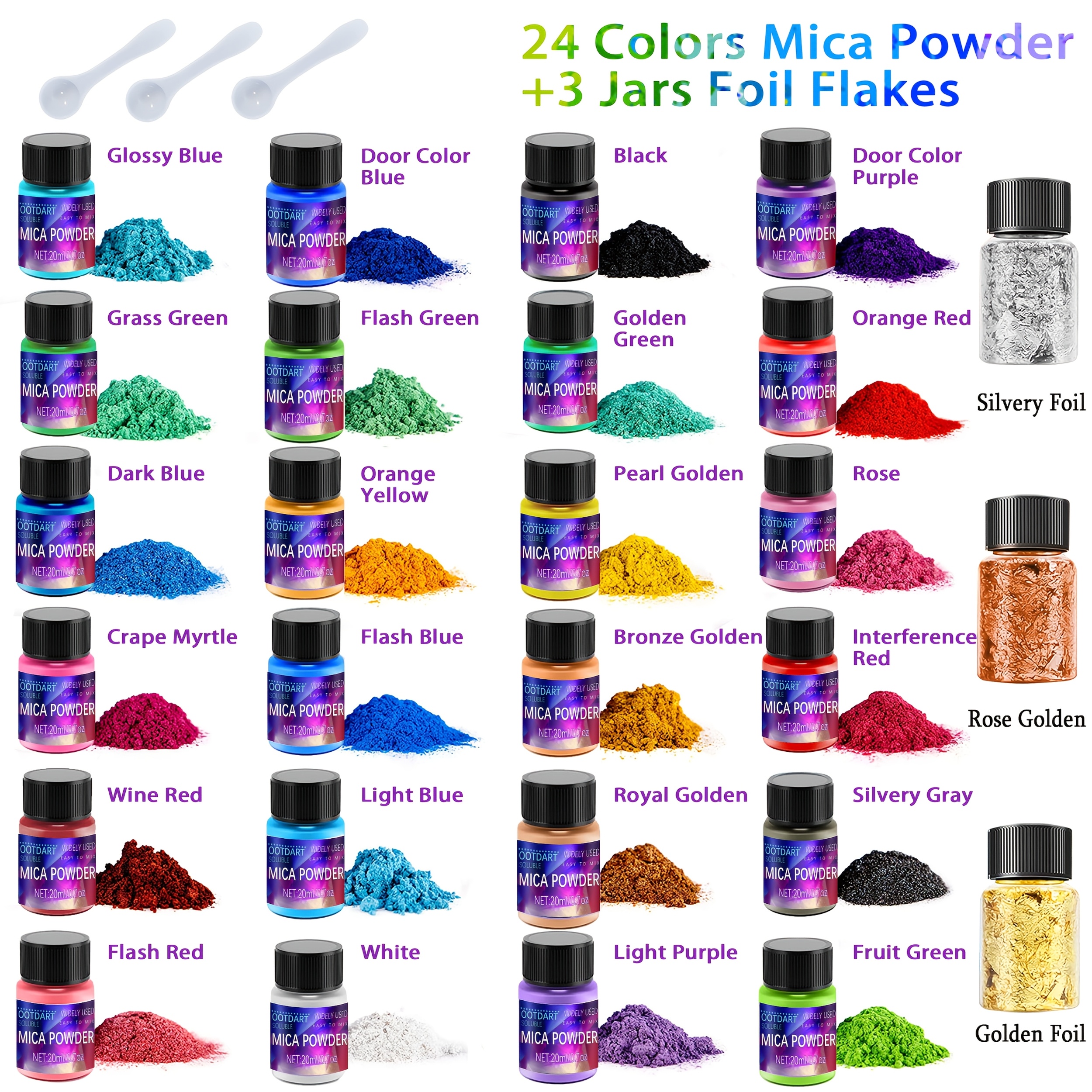 Image of Ootdart 27 Colors Premium Mica Powder Pearlescent Color Pigment - Art Set For Epoxy Resin, Jewelry Making, Slime & Candle Making
