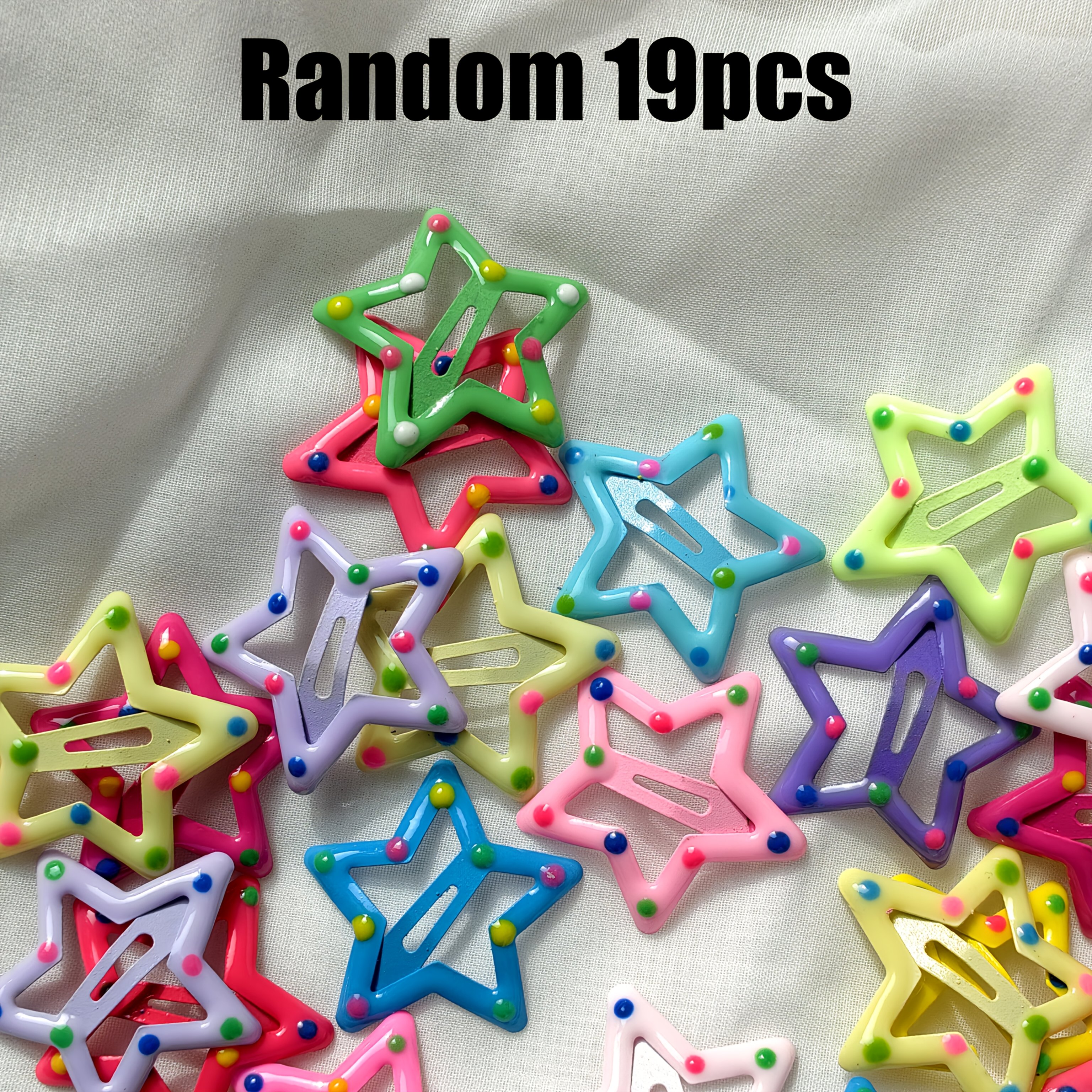TEMU Random 19pcs Colorful Polka Dot Small Five-pointed Star Hairpin Side Bangs Bb Clip Sweet Cute Broken Hair Clip