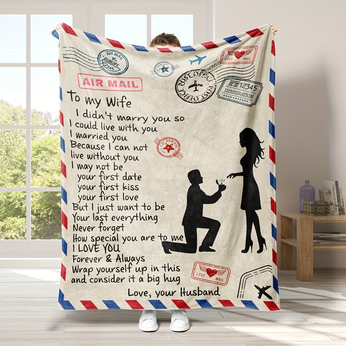 Husband's Letter Flannel Blanket Wife Soft Casual Warm - Temu Australia