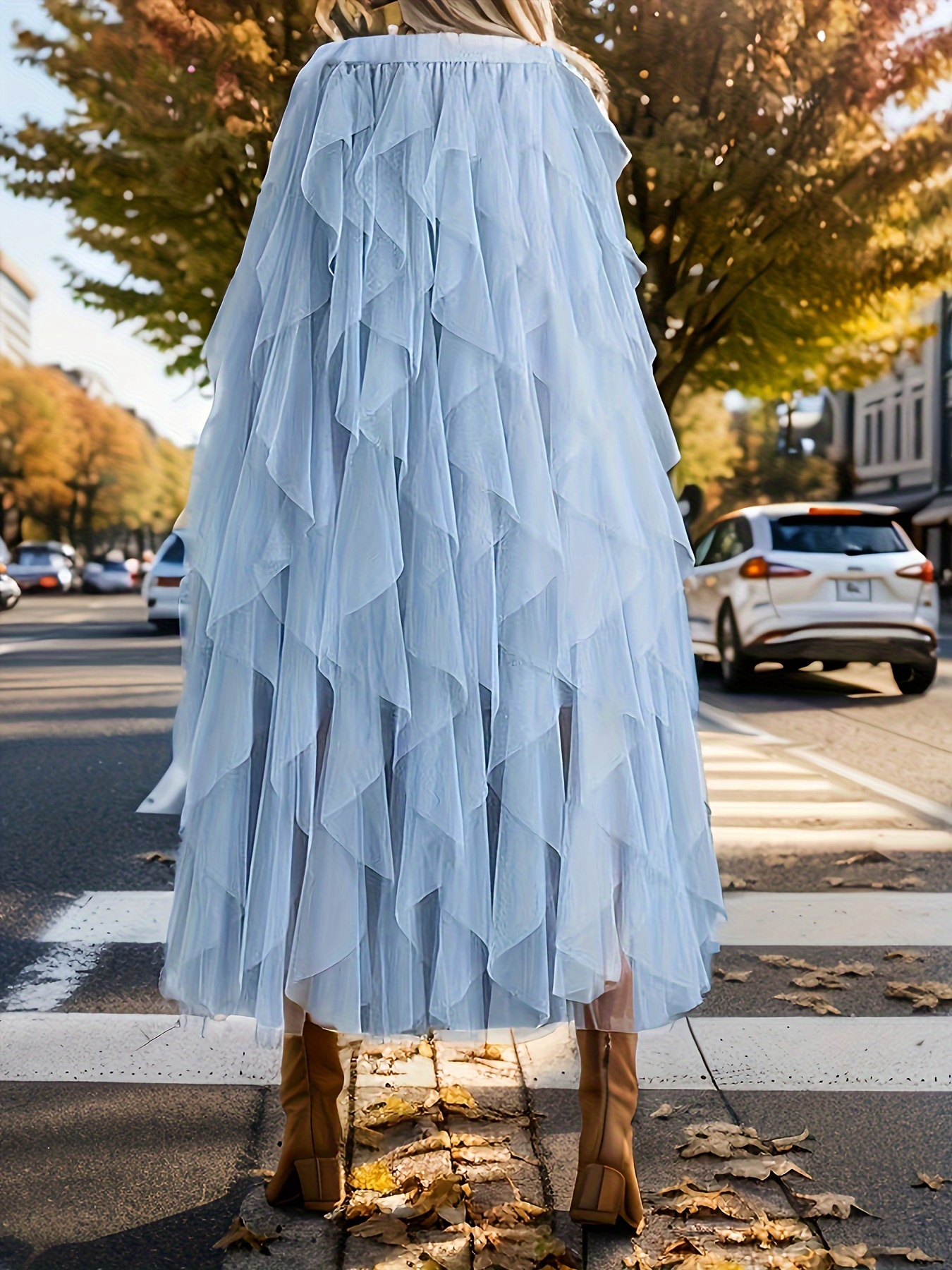 irregular high waisted a line tulle skirt layered tulle - Temu