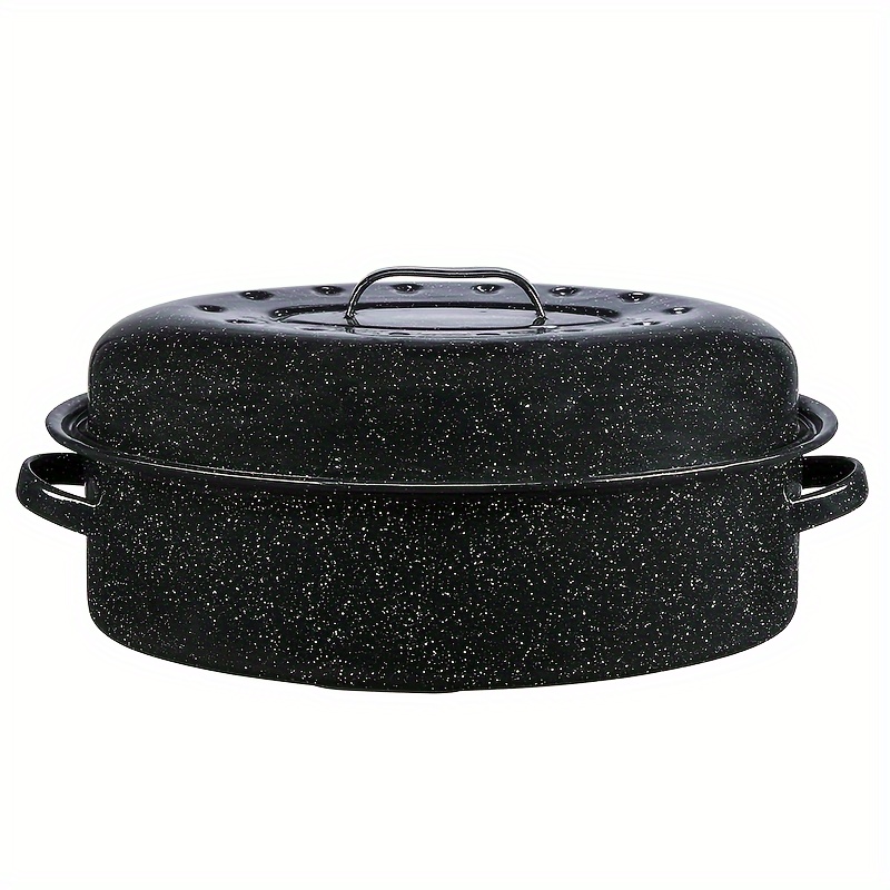 

18inch Enamel Nonstick Oval Roaster With Dimpled Lid - Dishwasher Safe - Ideal For Roasting, Baking, And Cooking Large Meals