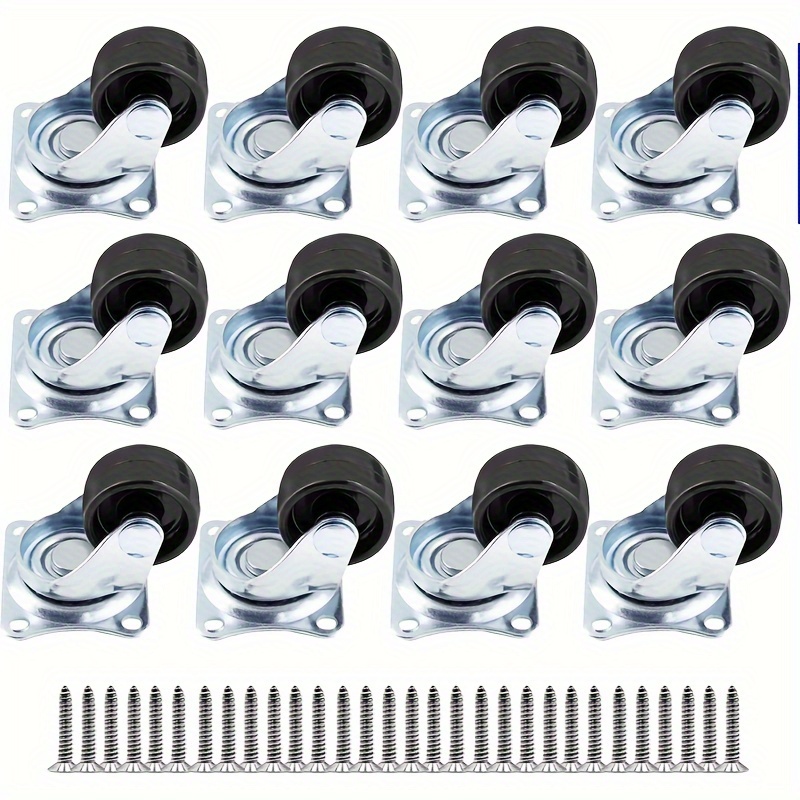 TEMU 12pcs 25mm/1in Swivel Casters With Rubber Base Ball Bearing Trolley Wheels And Equipped With 48pcs Stainless Steel Screws For Installation And