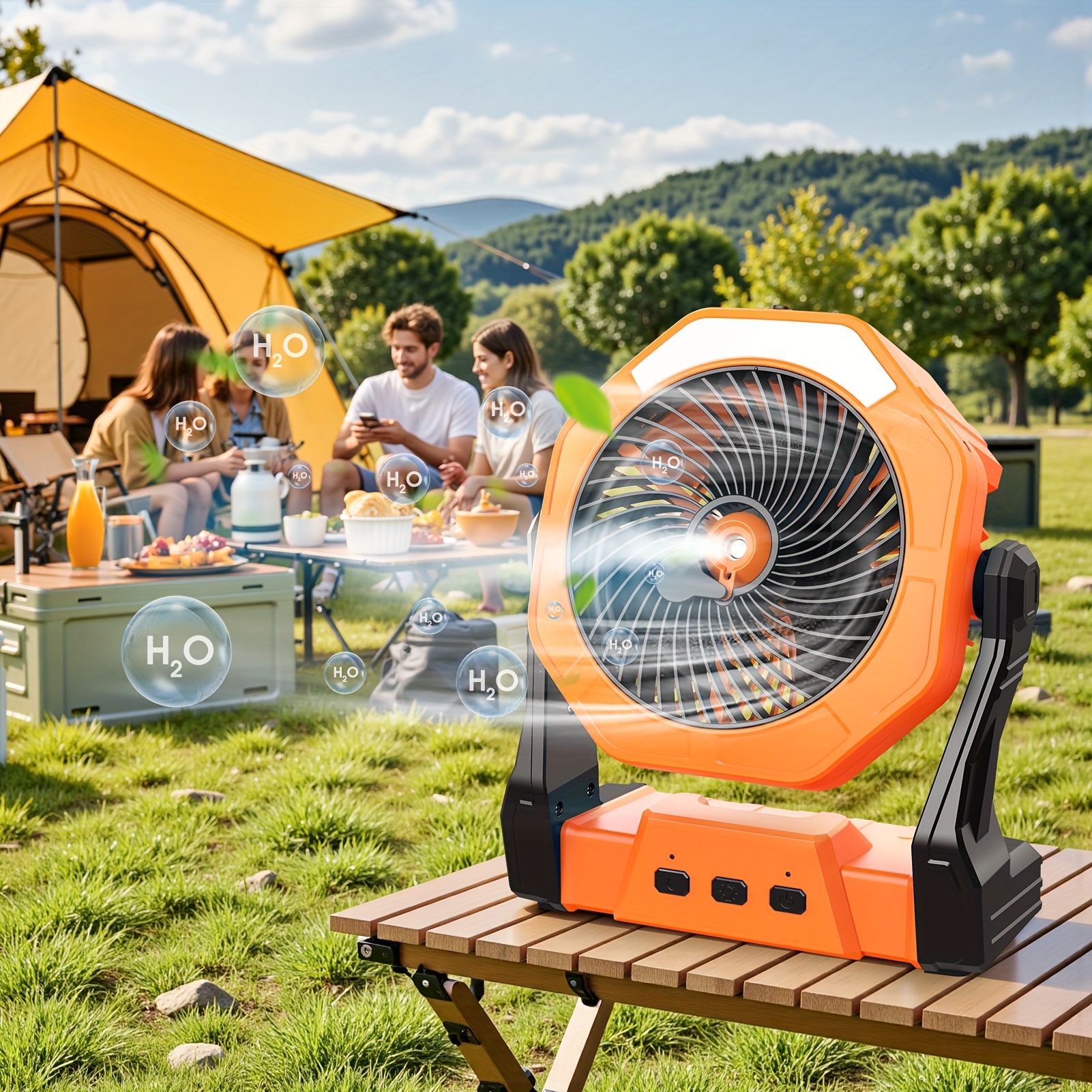 TEMU Portable Misting Fan, 8-inch Cooling Mist Fans, 10000mah Usb Rechargeable Battery Powered Fan With Mister, 250ml Water Tank & Led Lantern, For Home Desk, Bedroom, Office, Outdoor&indoor Use