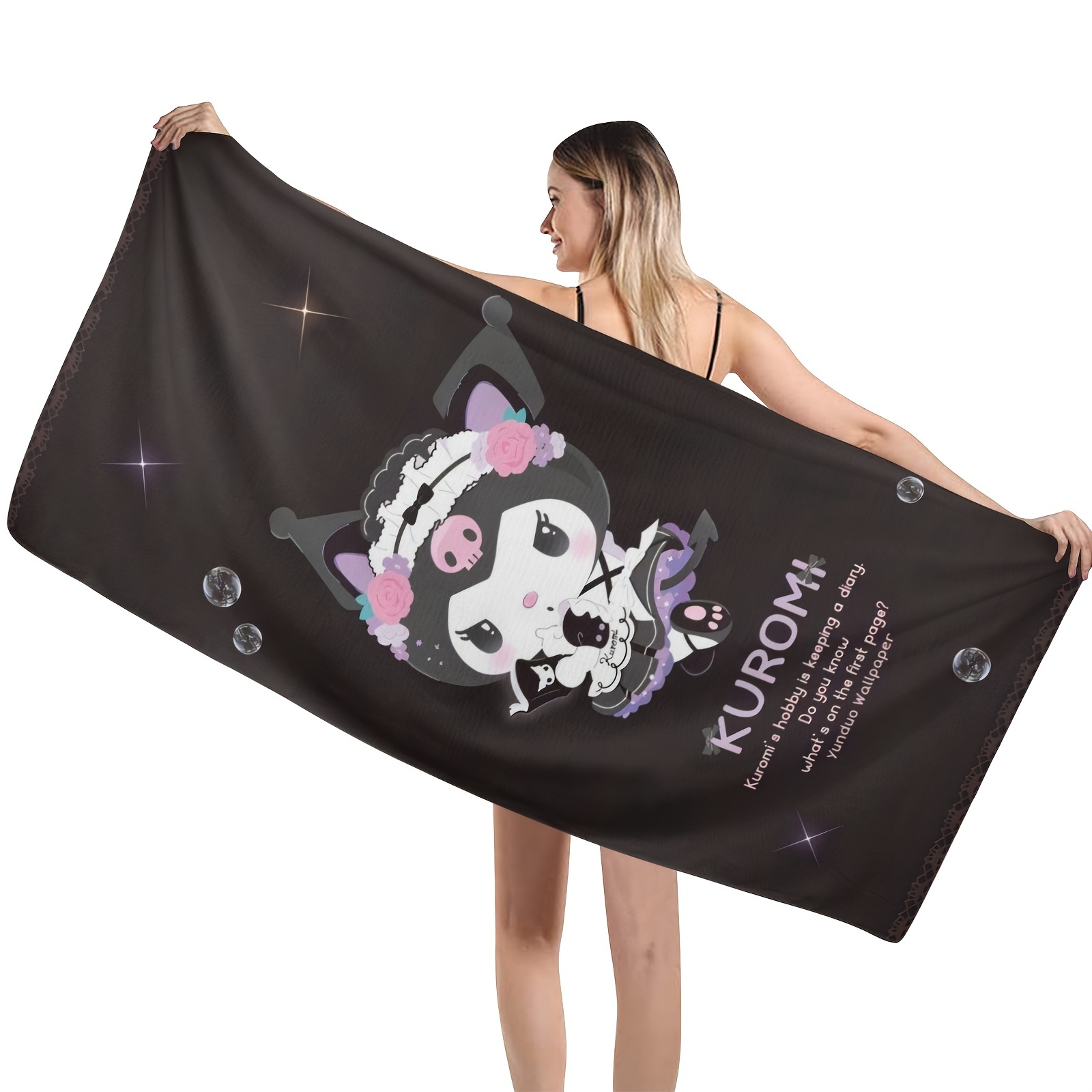 

Sanrio Kuromi Microfiber Lightweight Beach Towel, Sand-free, Quick-drying, Super Absorbent, Large Towel, Swimming Pool, Yoga Gym, Travel Vacation, Beach Supplies, Adult Necessities