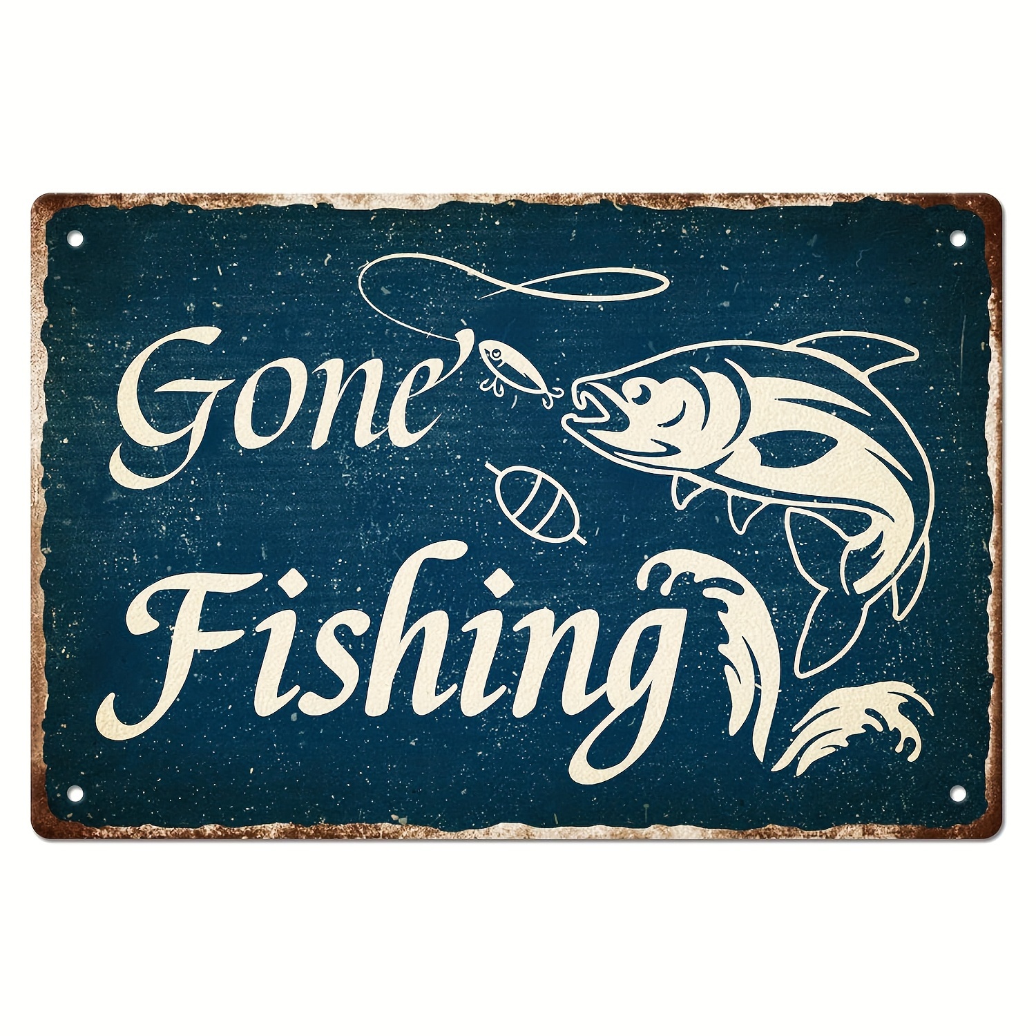 1pc Gone Fishing Tin Signs Retro Poster With Fish On Old - Temu