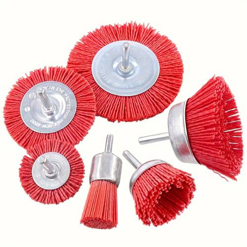 6pcs nylon filament abrasive wire brush wheel cup brush set with 1 4 inch shank 6 sizes nylon removal of rust paint reduced wire breakage