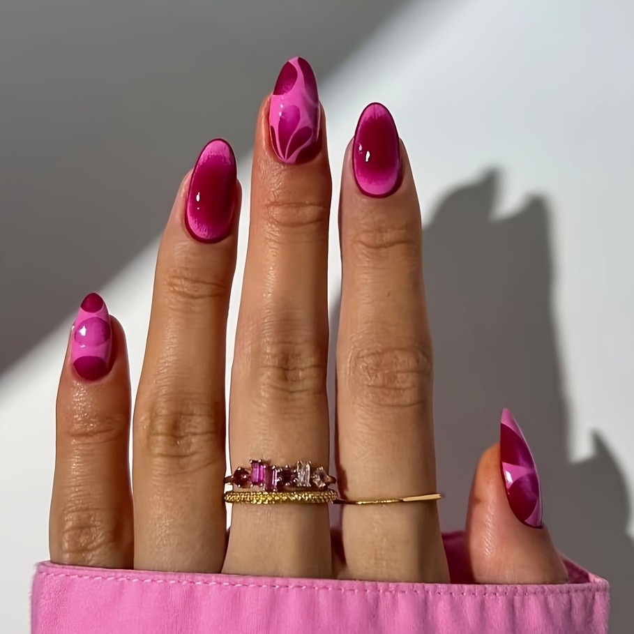 Image of 24pcs Dragon Fruit Bubble Almond Rose Red Wearing Nails Irregular High-end Elegant Temperament Versatile White Fashion Trend False Nails ' Holiday Gifts