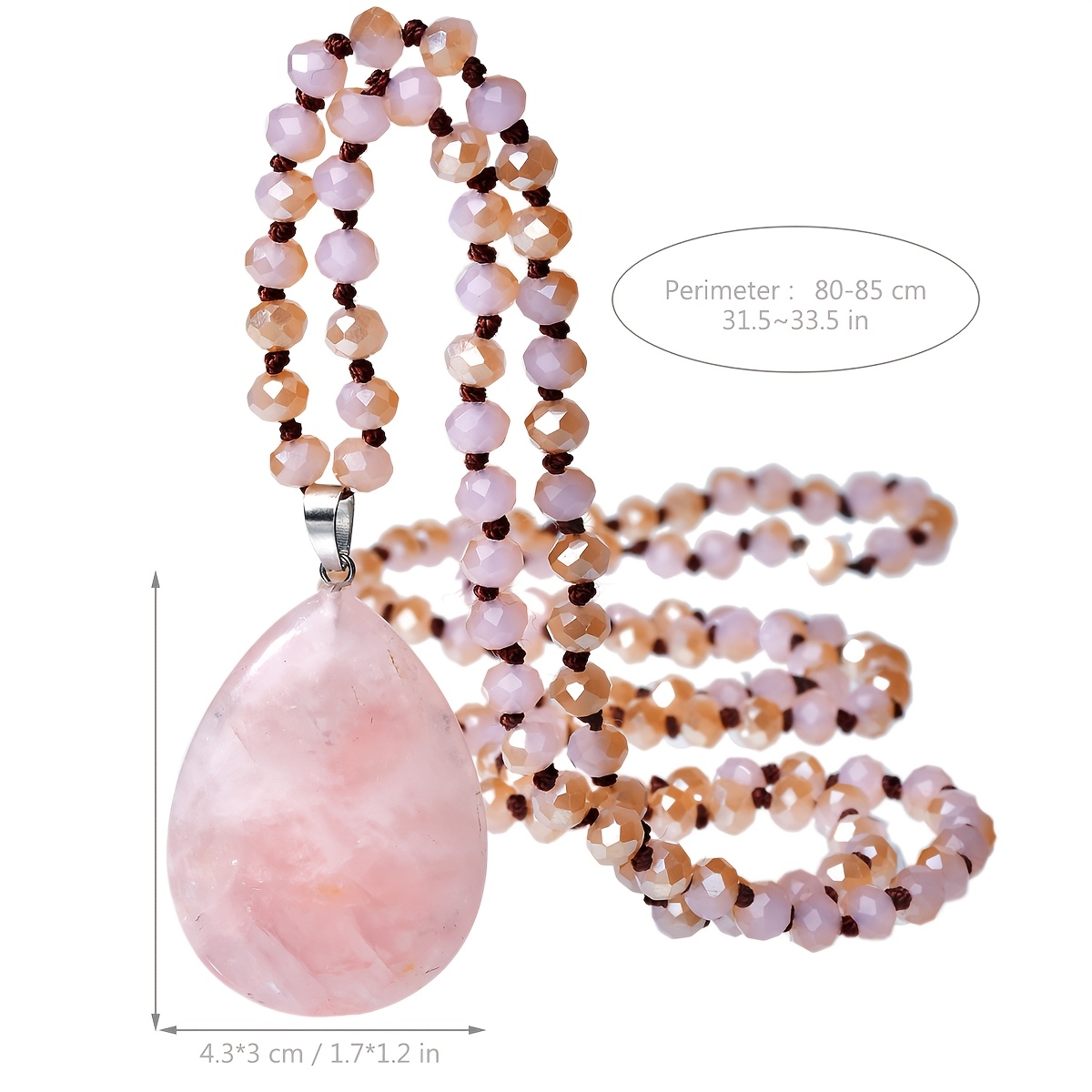 Pink Teardrop Stone Pendant Long Necklace