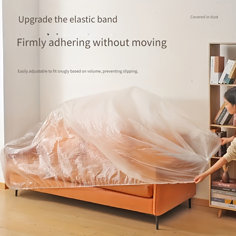 

1pc Premium Waterproof Clear Plastic Dust Cover For Furniture & Appliances - Adjustable, Slip-resistant Sofa Protector With Band - Ideal For Tvs, Acs, Fridges - 94.48" X 110.24" - Home & Outdoor Use