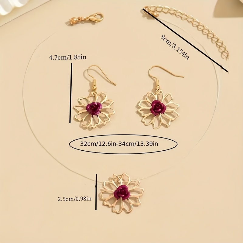 1 Elegant Jewelry Set - Chic Hollow With Transparent Fishing Line Necklace And Earrings, Perfect For Parties And Gifts