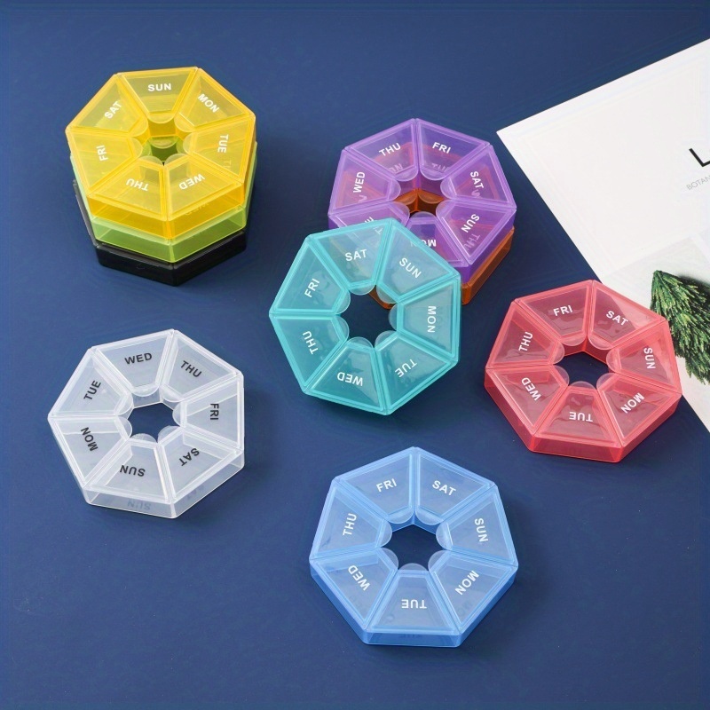 Weekly 7-Day Round Seven-Compartment Portable Pill Organizer