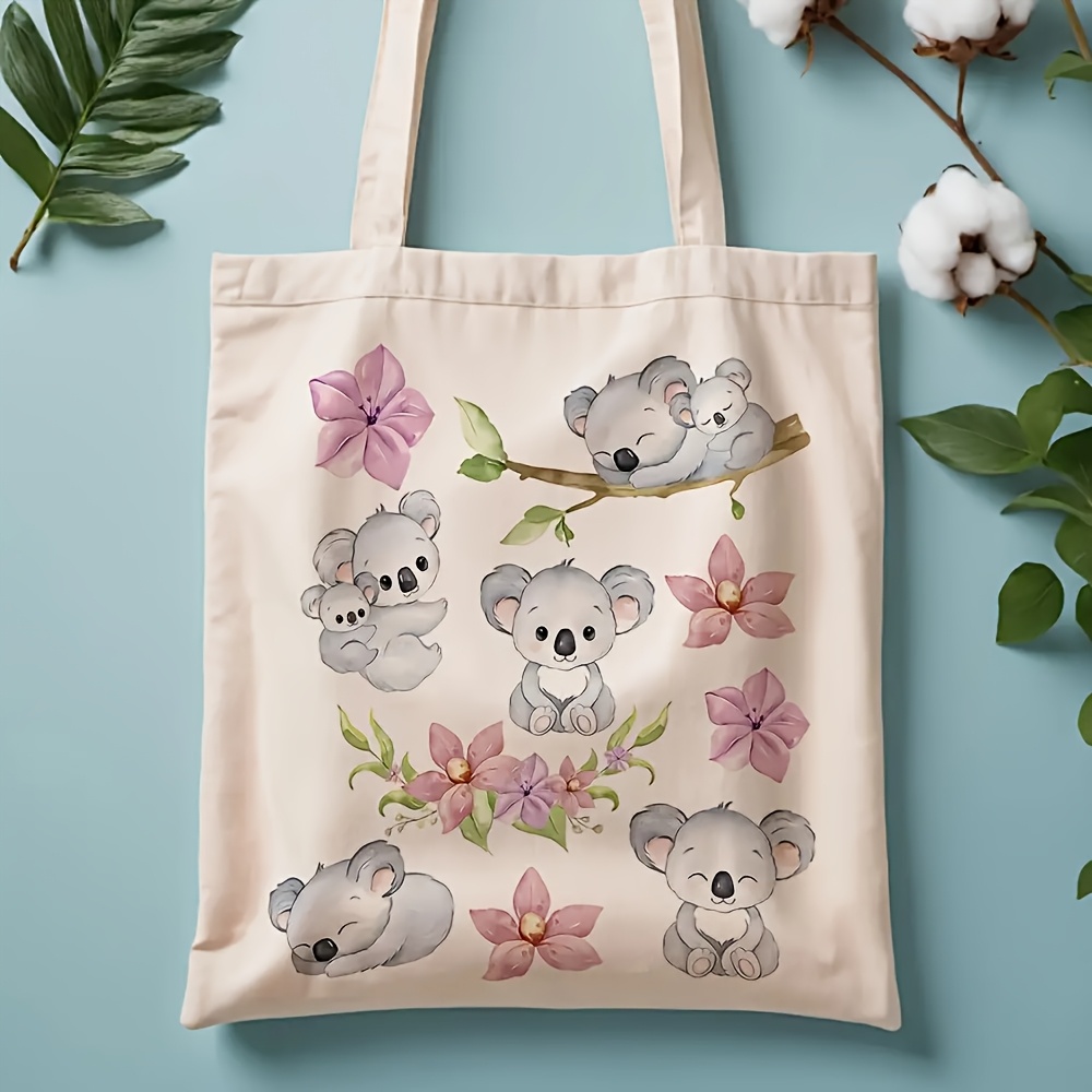 TEMU Double-sided Print, Watercolor Floral Tote Bag, Australian Animal Shoulder Bag, Handbag