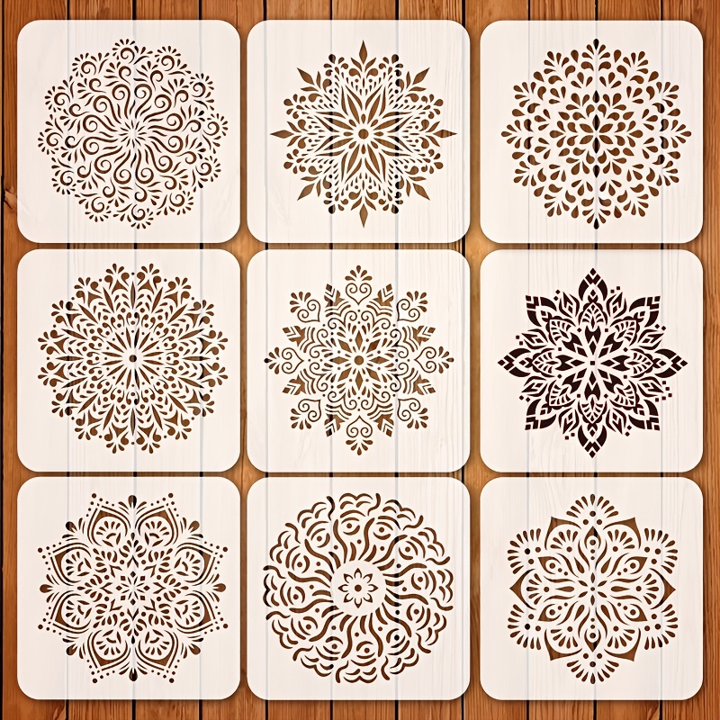TEMU 9pcs Mandala Pattern Template Set | Reusable Plastic Templates For Drawing, Scrapbooking, Card Making, Crafts, Wall Art, Fabric Printing, Resin