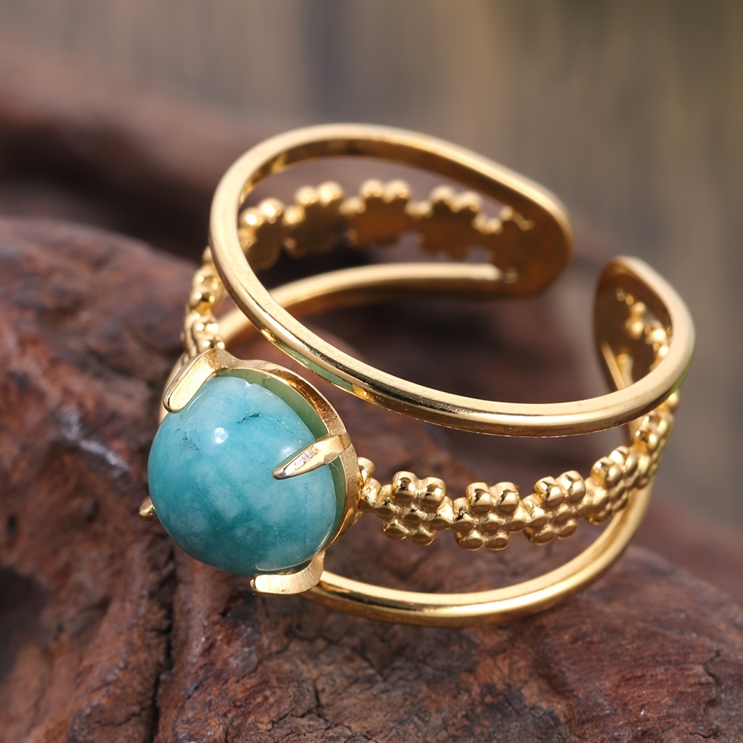 Golden Stainless Steel Ring with Turquoise Stone