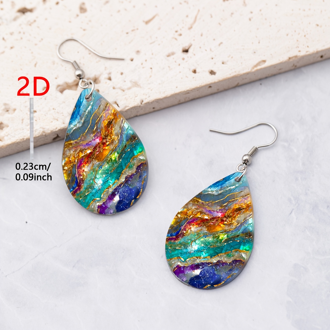 Women's Luxurious Shimmering Marble Texture Drop Earrings, Elegant Style